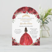 Chic Quinceañera Rote Flora Rose Princess Arch Einladung (Stehend Vorderseite)