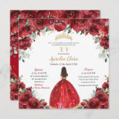 Chic Quinceañera Rote Rose Princess Gold Einladung (Vorne/Hinten)