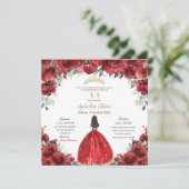 Chic Quinceañera Rote Rose Princess Gold Einladung (Stehend Vorderseite)