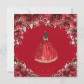Chic Quinceañera Rote Rose Princess Gold Einladung (Rückseite)
