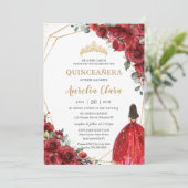 Chic Quinceañera Rote Rosen Blume Blumenprinzessin Einladung (Stehend Vorderseite)