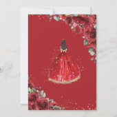 Chic Quinceañera Rote Rosen Blume Blumenprinzessin Einladung (Rückseite)