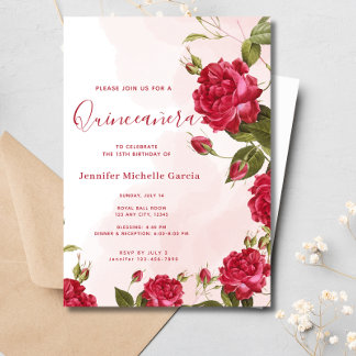 Chic Quinceañera Rote Rosen Floral Princess Einladung