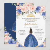 Chic Quinceañera Royal Blue Blush Bloral Princess