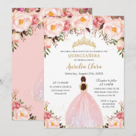 Chic Quinceañera Soft Blush Bloral Princess Einladung