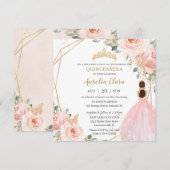 Chic Quinceañera Soft Blush Pink Floral Tiara Einladung (Vorne/Hinten)