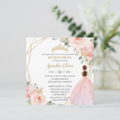 Chic Quinceañera Soft Blush Pink Floral Tiara Einladung (Stehend Vorderseite)