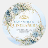 Chic Quinceañera Sticker Dusty Blue Gold Floral (Vorderseite)