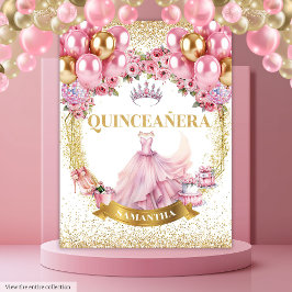 Chic Quinceañera Tapestry Rosa Kleid Gold Crown Wandteppich