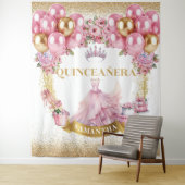 Chic Quinceañera Tapestry Rosa Kleid Gold Crown Wandteppich (Beispiel)