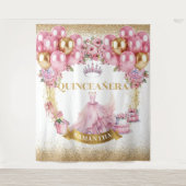 Chic Quinceañera Tapestry Rosa Kleid Gold Crown Wandteppich (Vorderseite)