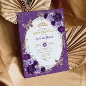 Chic Quinceañera Violet Gold Blume Butterfly Einladung