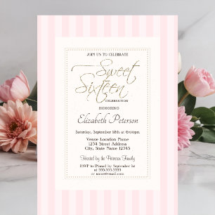 Chic Rahmen Rosa Gestreift Sweet 16 Einladung