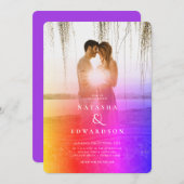 Chic Rainbow Abstrakt Overlay Foto Wedding Einladung (Vorne/Hinten)