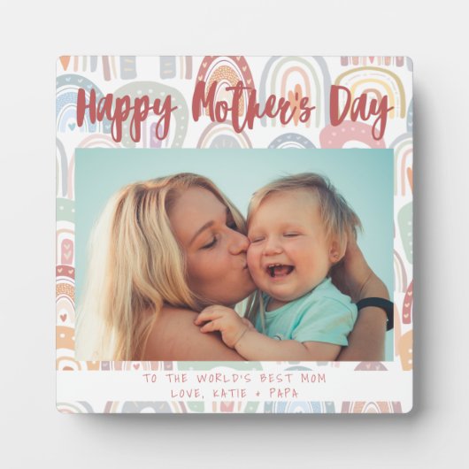 Chic Rainbow Boho Foto Calligraphy Mother Day Fotoplatte (Vorderseite)