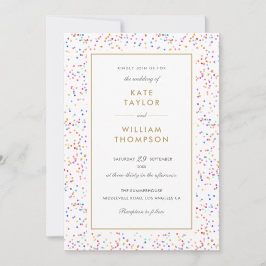 Chic Rainbow Confetti Foto Wedding Einladung (Vorderseite)