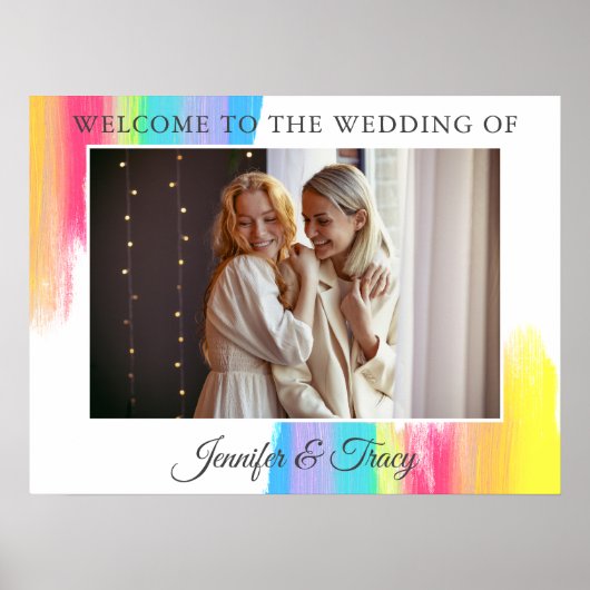 Chic Rainbow Couple Foto Wedding Willkommen Poster (Vorne)