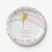 Chic Rainbow Fairy Girl Birthday Pink Floral Pappteller (Vorderseite)