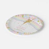 Chic Rainbow Fairy Girl Birthday Pink Floral Pappteller (Schrägansicht)