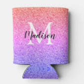 Chic Rainbow Glitzer Script Monogram Personalisier Dosenkühler (Rückseite)