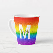 Chic Rainbow Glitzer Strip Monogramm Name Milchtasse (Linke Ecke)