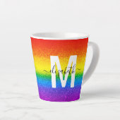 Chic Rainbow Glitzer Strip Monogramm Name Milchtasse (Rechte Ecke)