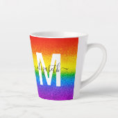Chic Rainbow Glitzer Strip Monogramm Name Milchtasse (Rechts)