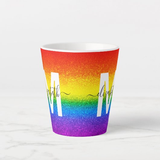 Chic Rainbow Glitzer Strip Monogramm Name Milchtasse (Vorderseite)