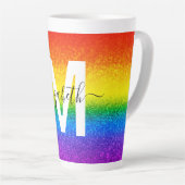 Chic Rainbow Glitzer Strip Monogramm Name Milchtasse (Rechte Ecke)