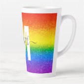 Chic Rainbow Glitzer Strip Monogramm Name Milchtasse (Rechts)