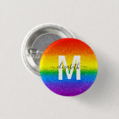 Chic Rainbow Glitzer Stripes Monogramm Name Button (Vorne & Hinten)