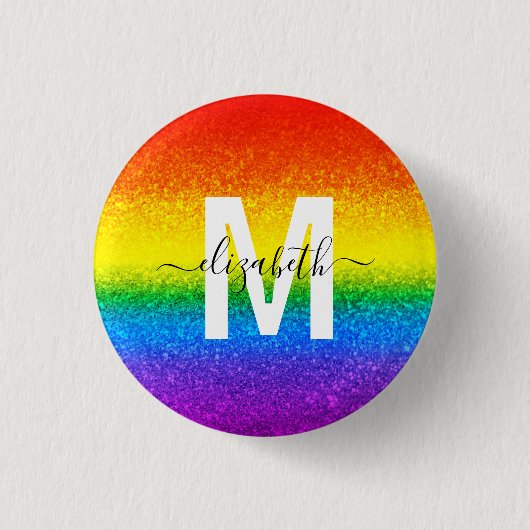 Chic Rainbow Glitzer Stripes Monogramm Name Button (Vorderseite)