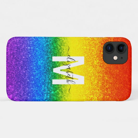 Chic Rainbow Glitzer Stripes Monogramm Name Case-Mate iPhone Hülle (Rückseite (Horizontal))