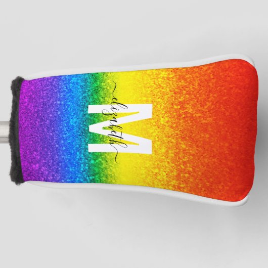 Chic Rainbow Glitzer Stripes Monogramm Name Golf Headcover (Vorderseite)