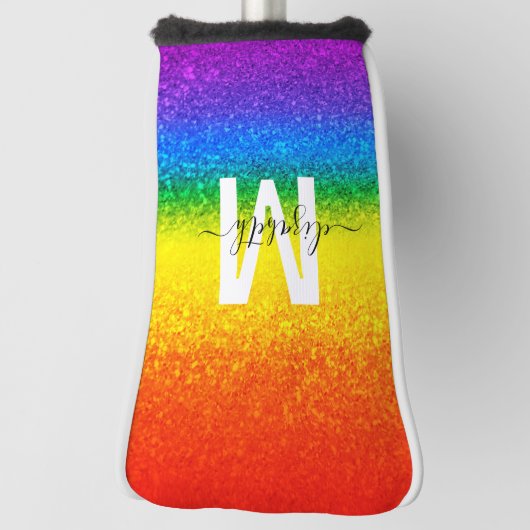 Chic Rainbow Glitzer Stripes Monogramm Name Golf Headcover (Rotieren 90)