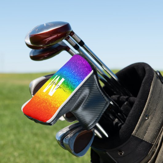 Chic Rainbow Glitzer Stripes Monogramm Name Golf Headcover (In Situ)