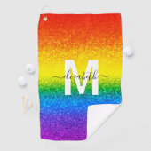 Chic Rainbow Glitzer Stripes Monogramm Name Golfhandtuch (Insitu)