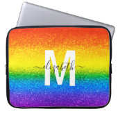 Chic Rainbow Glitzer Stripes Monogramm Name Laptopschutzhülle (Vorderseite)