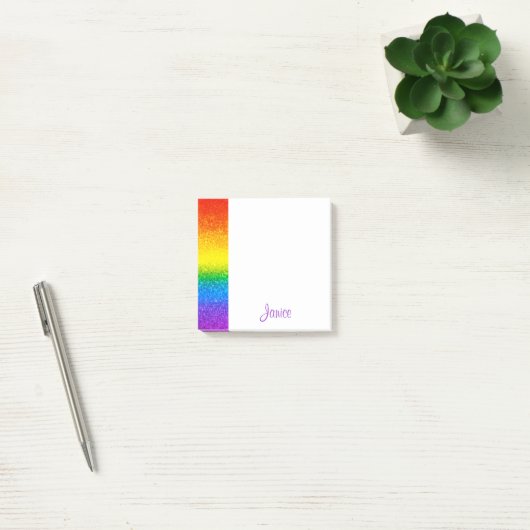 Chic Rainbow Glitzer Stripes Monogramm Name Post-it Klebezettel (Büro)