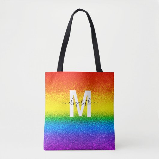 Chic Rainbow Glitzer Stripes Monogramm Name Tasche (Vorderseite)