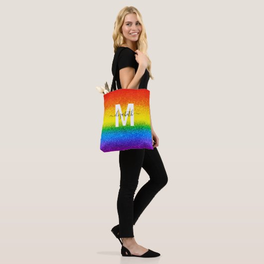 Chic Rainbow Glitzer Stripes Monogramm Name Tasche (Am Model)