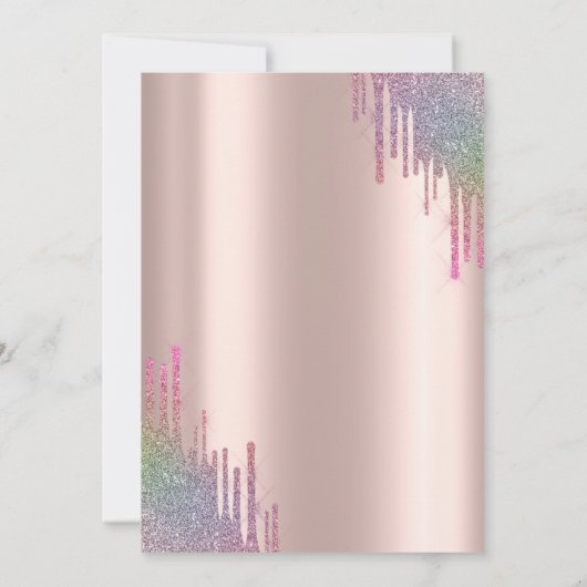 Chic Rainbow Glitzer Tropfen Rose Gold Rente Einladung (Rückseite)
