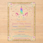 Chic Rainbow Glitzer Unicorn Kinderdusche Acryleinladungen (Vorderseite)