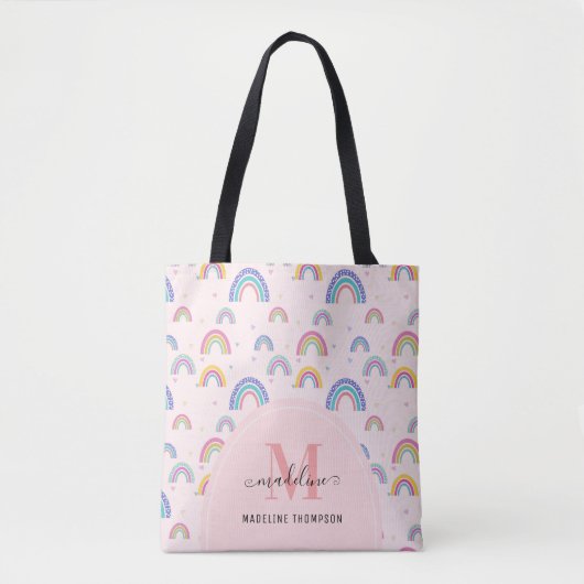 Chic Rainbow Heft Monogram Boho Pink Tasche (Vorderseite)
