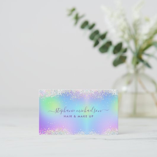 Chic Rainbow Holographic Glitzer Haair Makeup Salo Visitenkarte (Stehend Vorderseite)