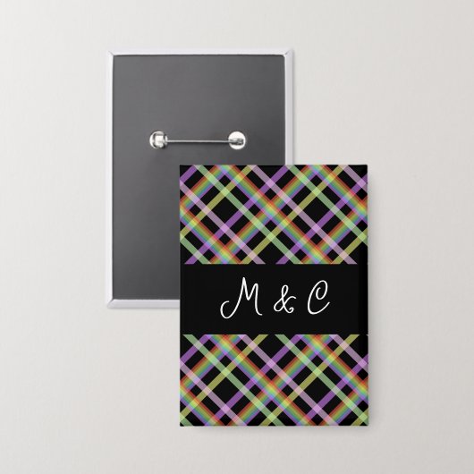Chic Rainbow Kariert auf Black Button (Vorderseite/Rückseite)