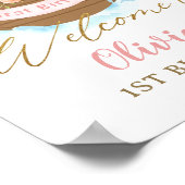 Chic Rainbow Noah's Ark Girl 1st Birthday Welcome Poster (Ecke)