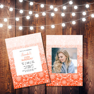 Chic Rainbow Orange Stripes Foto Geburtstag Einladung