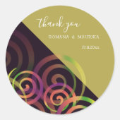 Chic Rainbow Spiralen auf Lila und Senf Runder Aufkleber (Vorderseite)