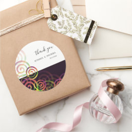 Chic Rainbow Spirals auf Lila Tiefen Runder Aufkleber